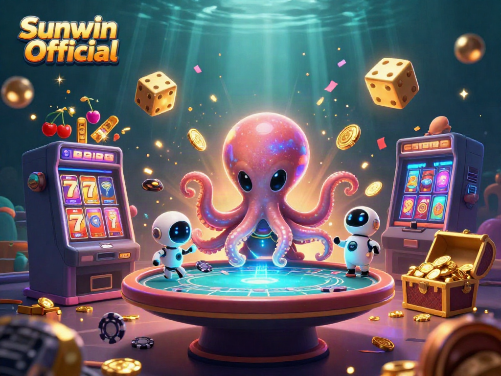 Experience the excitement of Sunwin Official with a lively alien octopus at a holographic poker table.