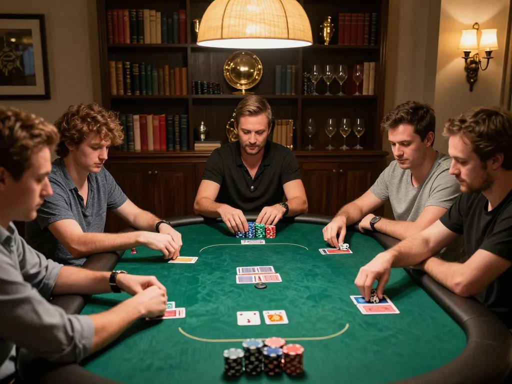 Players strategizing at bk8 poker table during an exciting game night.