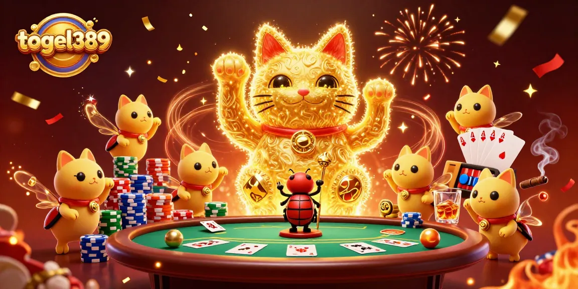 Experience exciting wins with togel389 through a dynamic scene of animated casino elements and colorful illustrations.