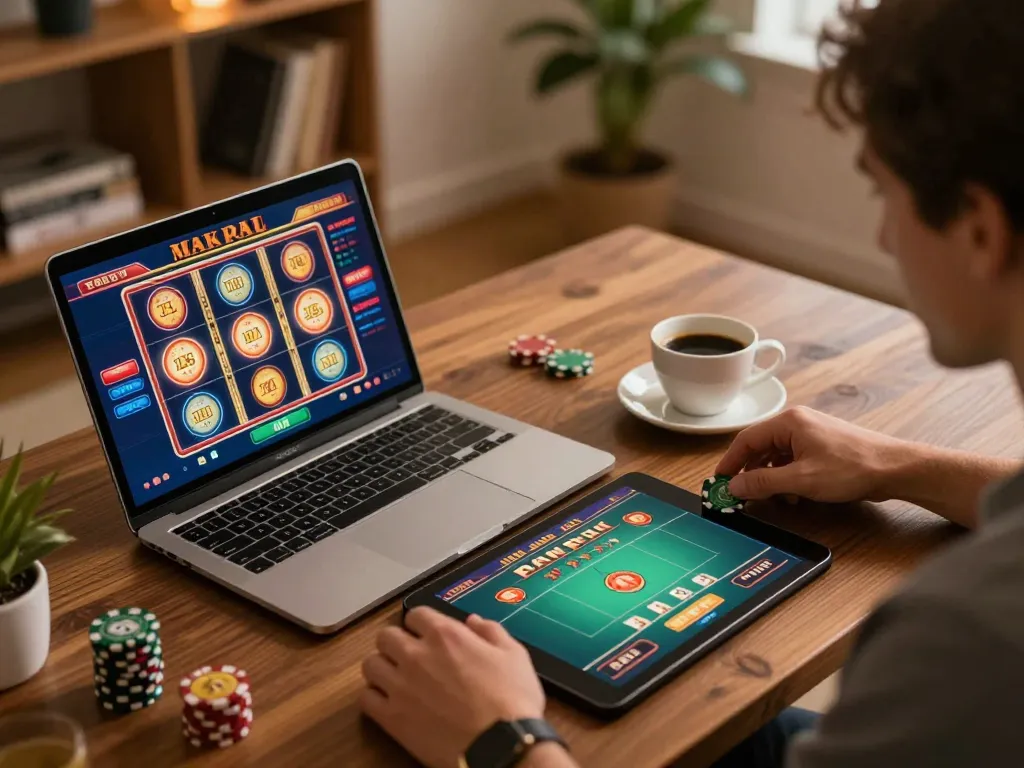Engaging in gameplay on BL555's online platform while enjoying coffee and a cozy atmosphere.