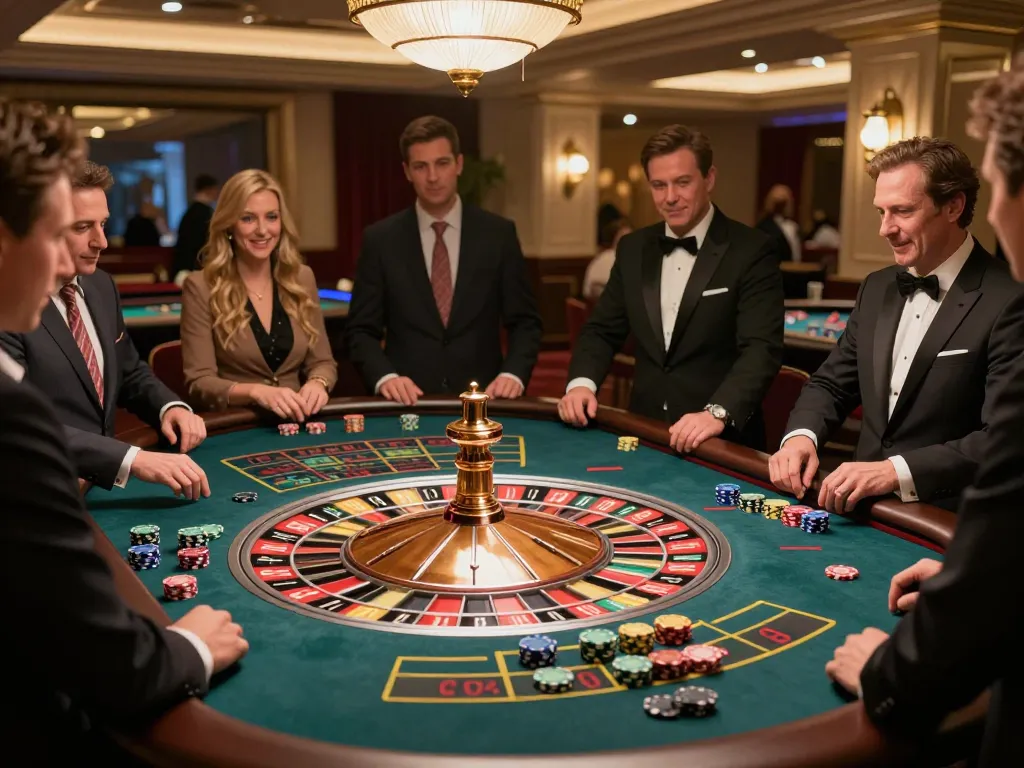 Players eagerly placing bets at a roulette table in a luxurious casino while enjoying g28tv gaming excitement