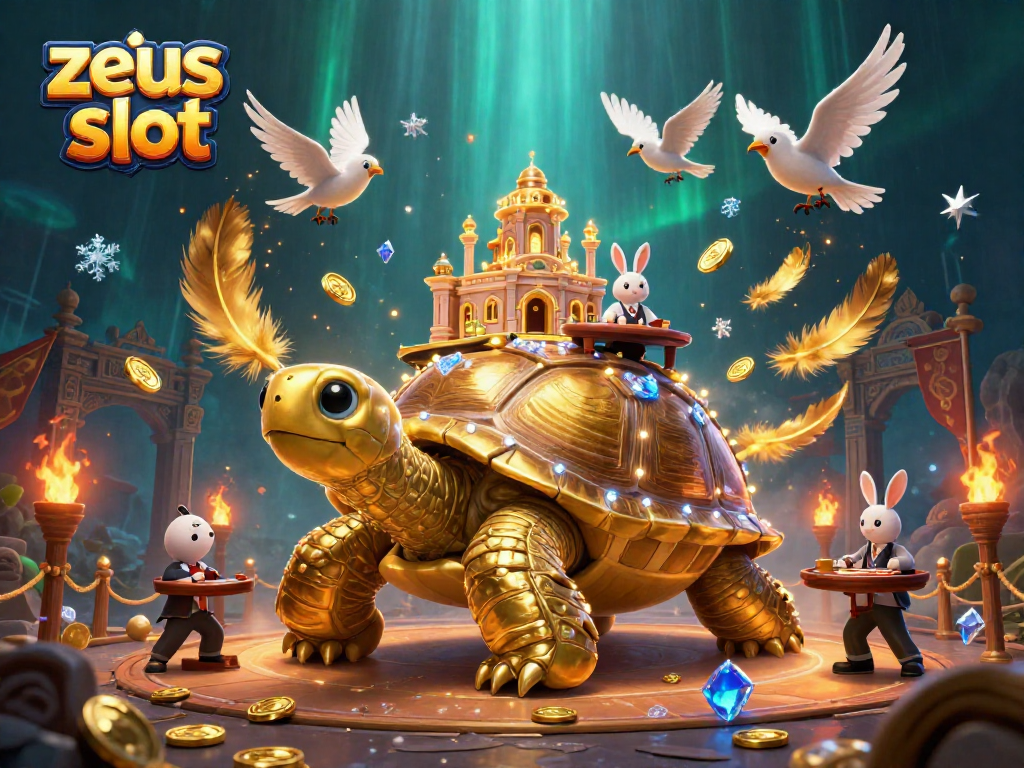 Experience the thrill of zeus slot with a dynamic 3D casino illustration featuring vibrant characters and rich details.