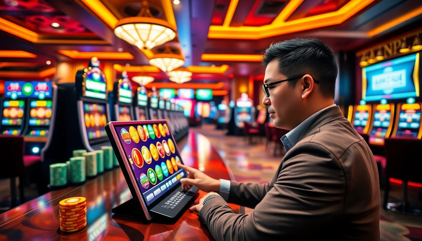 Engaged player strategically spinning game nổ hũ jackpot slots with vibrant casino interface