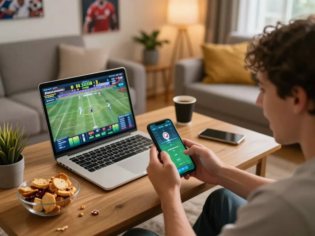 Player celebrating a win on the xx88 sports betting app with a smartphone in a lively home setting