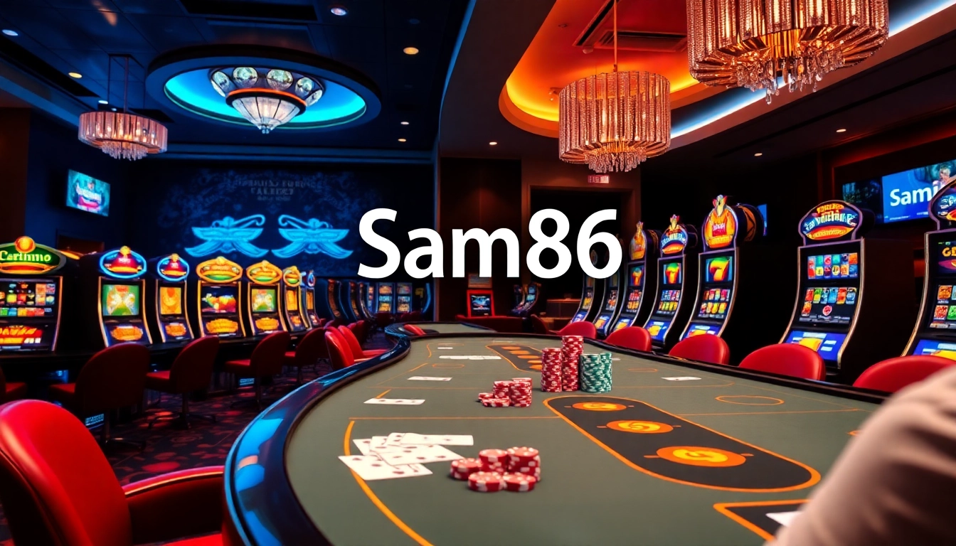Join the excitement at Sam86 with engaging casino gameplay featuring chips and cards.