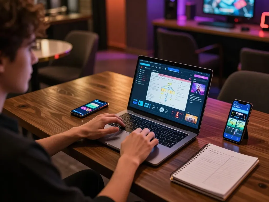 Engaging online gaming experience at ligalgo with a sleek laptop displaying vibrant gameplay.