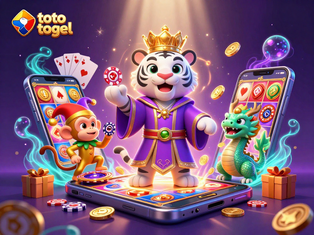 Experience exciting toto togel gameplay with colorful characters and casino elements in a vibrant scene.