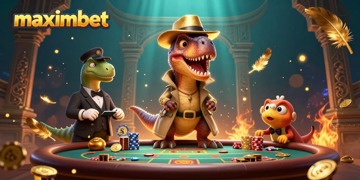 Experience the vibrant world of maximbet with playful velociraptors engaged in blackjack.