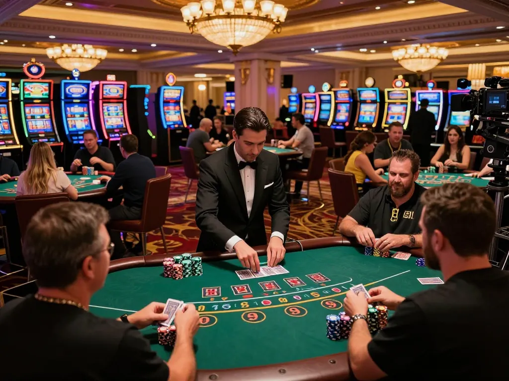 Aksi di meja blackjack DEWI123 dengan pemain dan dealer yang bersemangat mengocok kartu.