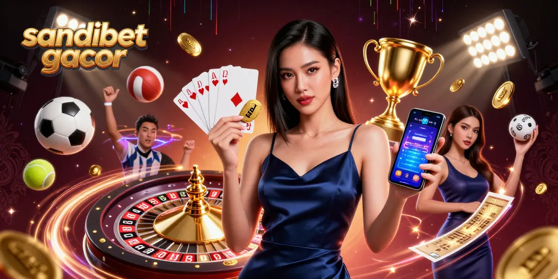 Permainkan permainan mendebarkan di sandibet gacor, menampilkan wanita percaya diri dengan chip emas dan aplikasi kasino.