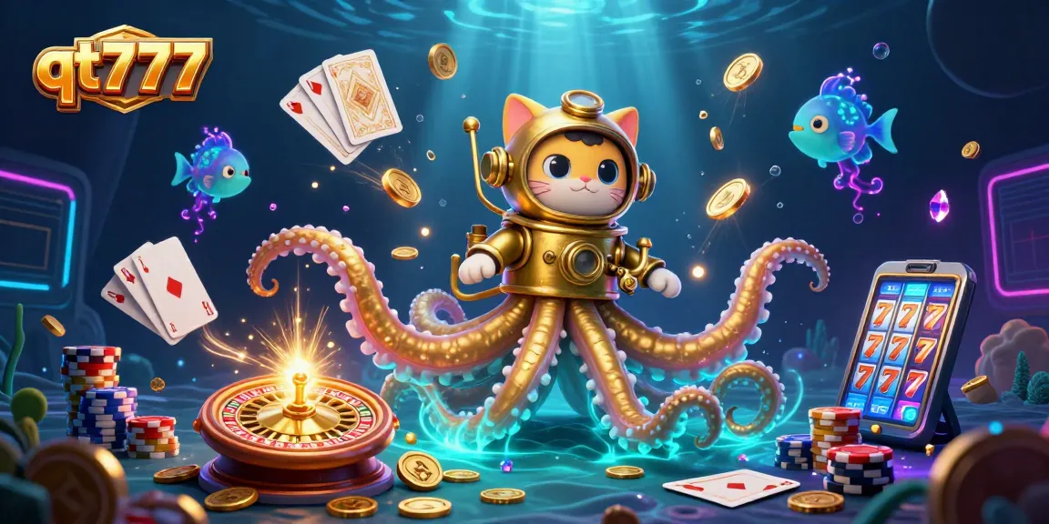 Play qt777 with a dazzling display of golden coins and treasure amidst a fantasy ocean backdrop.