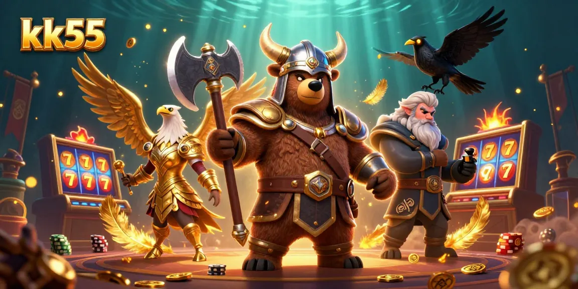 Experience thrilling gameplay with kk55 in a vibrant 3D casino adventure featuring Viking themes.