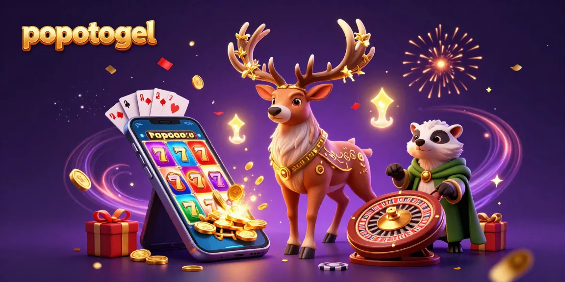 Experience thrilling entertainment with popotogel showcasing a vibrant 3D casino illustration of a druid stag and badger.