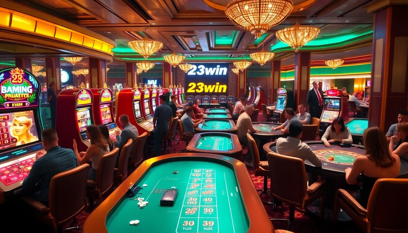 Players enjoying the excitement of 23win casino games at vibrant tables filled with action.