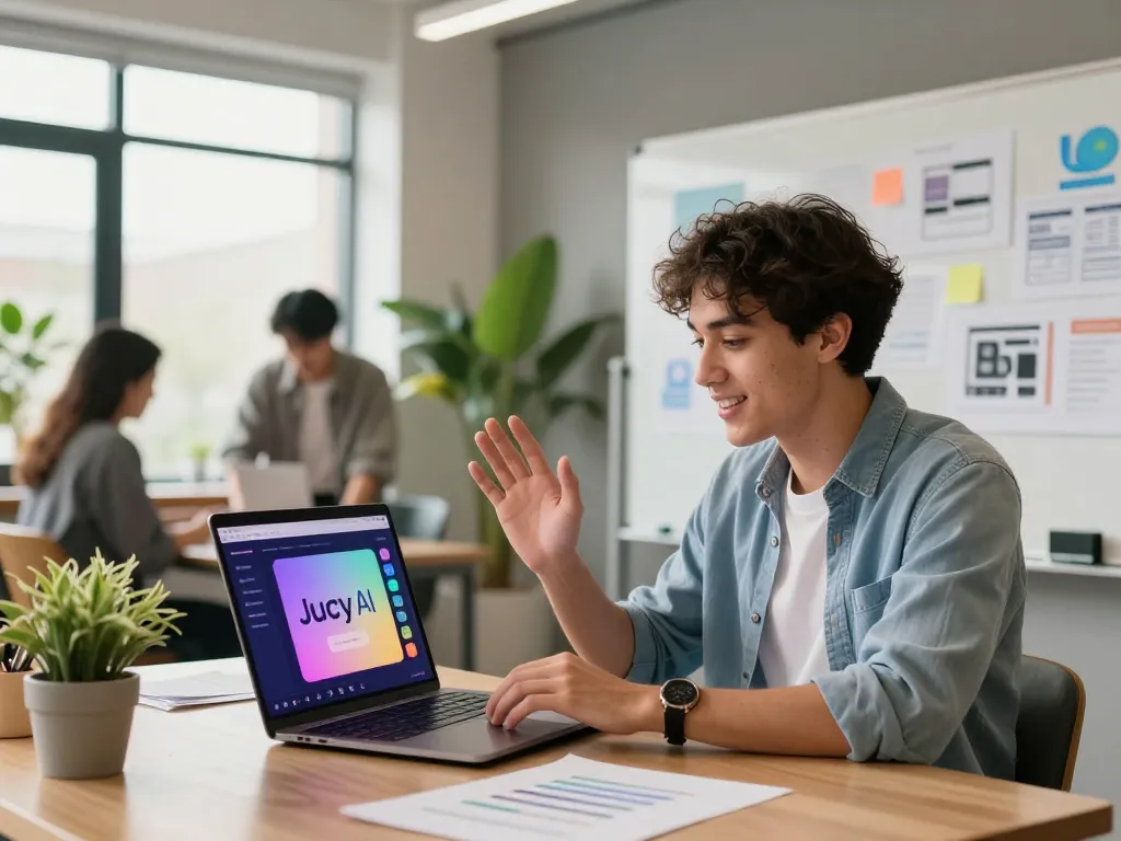 Collaborative workspace featuring juicy ai software interaction with professionals engaged in teamwork.