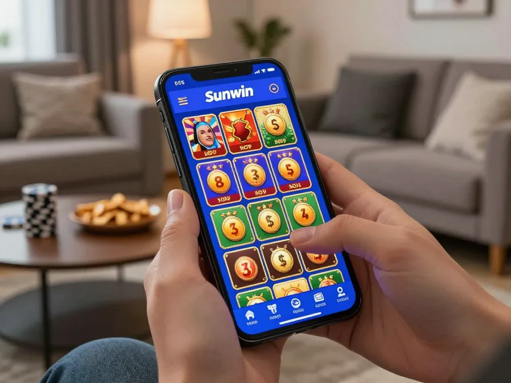 Engaging mobile gaming experience with the Sunwin app showcasing fun casino options at home