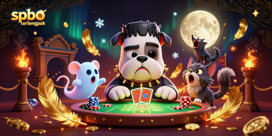 Engage with spbo terlengkap by thrilling card games led by a unique monster dealer in a vibrant casino scene.