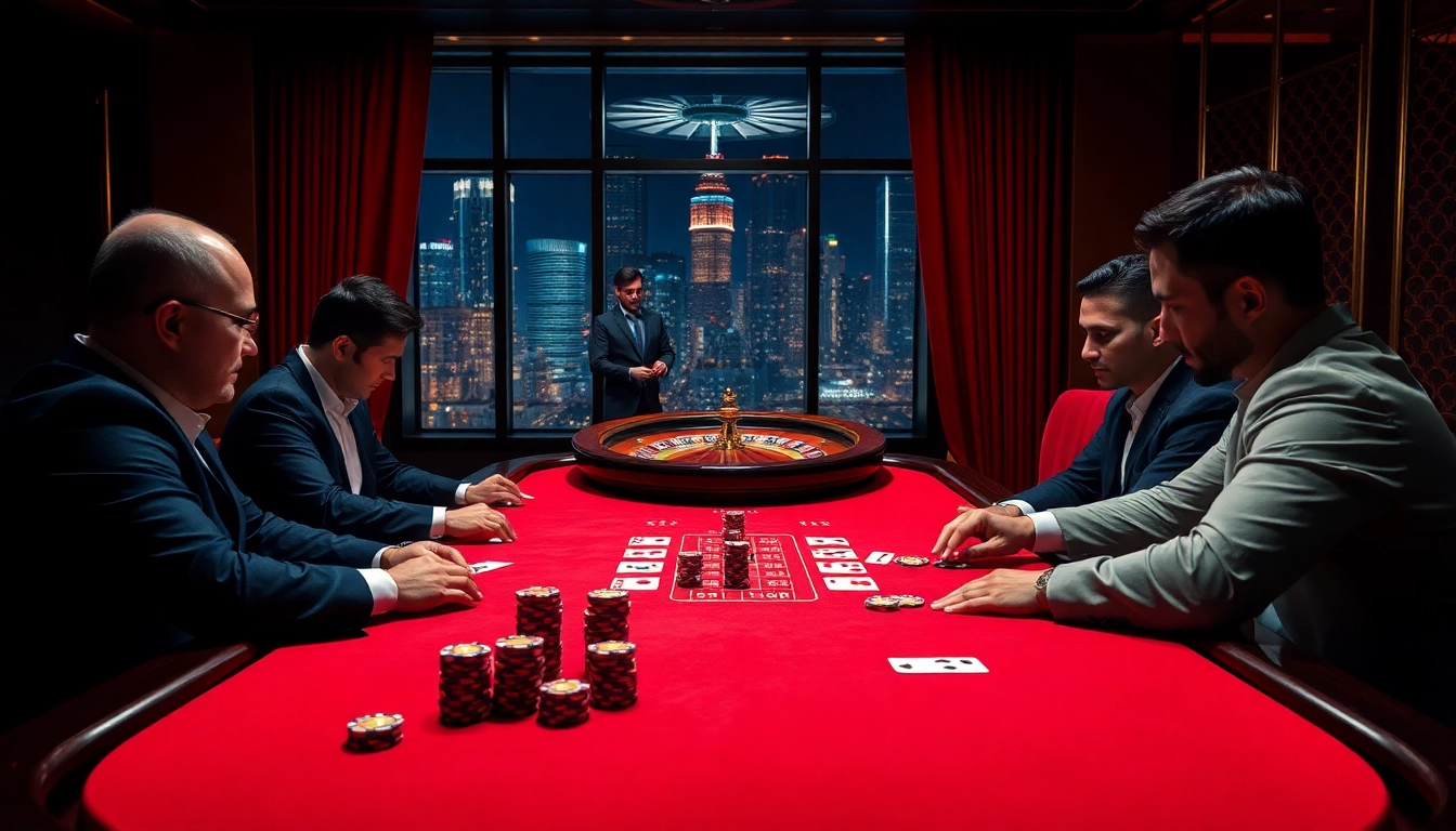 Professional poker game at https://kuwinblog.com/ highlighting excitement in a luxurious casino.