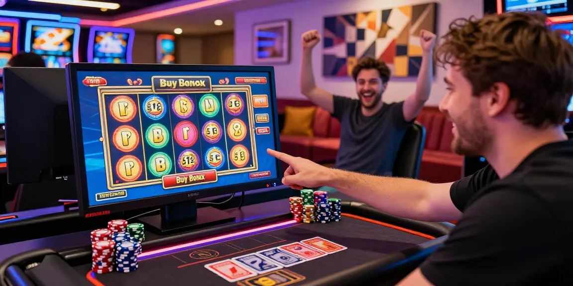 Engaging bonus buy slots gameplay in a lively online casino setting, showcasing excitement and interactivity.