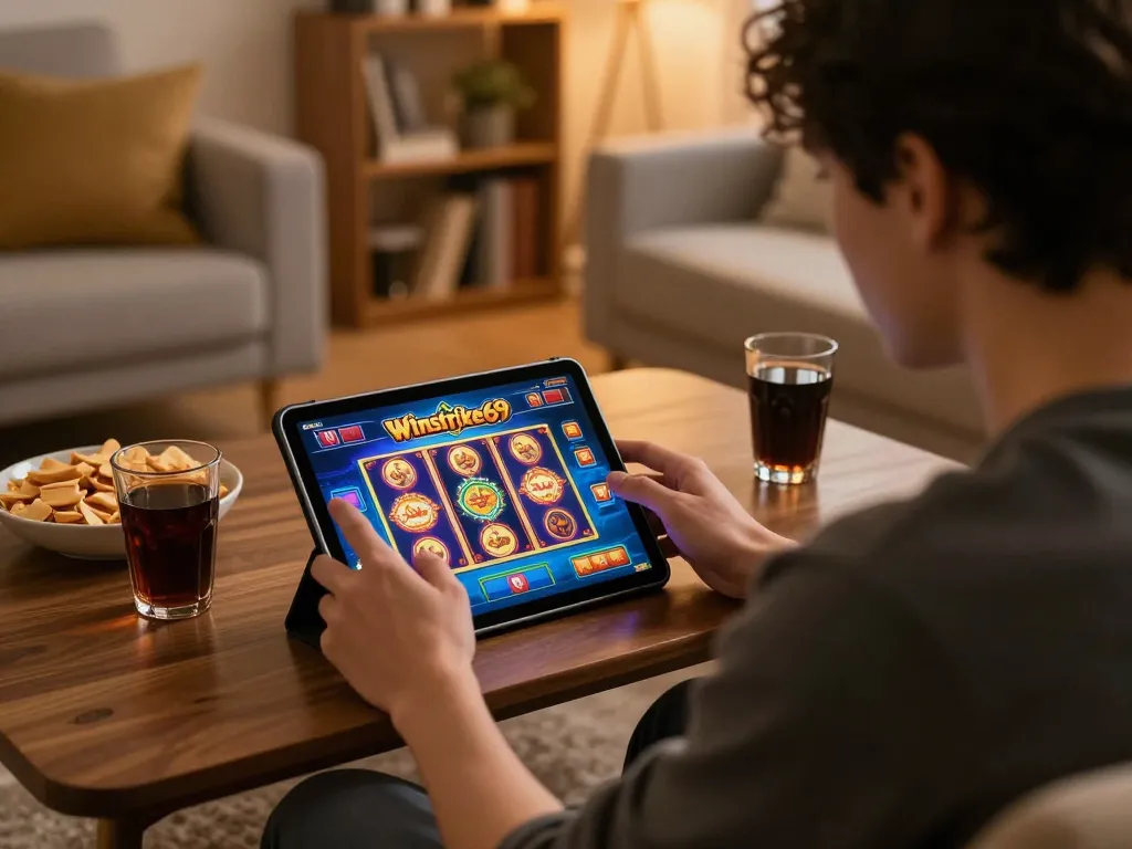 Experience the excitement of Winstrike69 while enjoying slot games in a cozy home setting.