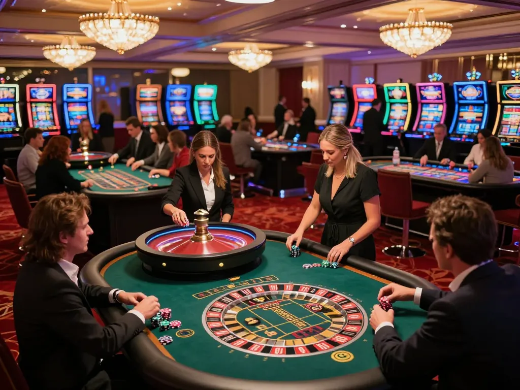 Kuwin players engaging in high-stakes gameplay at an upscale casino venue, surrounded by excitement and luxury.