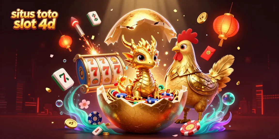 Experience situs toto slot 4d with a golden dragon and dynamic slot elements in a vivid casino illustration.