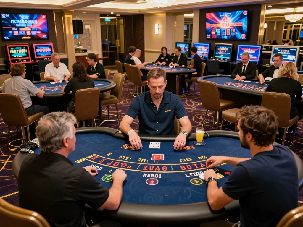 Players strategizing wins at OPEN88 live casino tables with a luxurious atmosphere.
