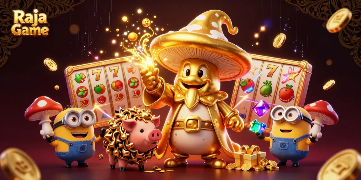 Play exciting games and win big with Raja Game in this vibrant casino-themed illustration.