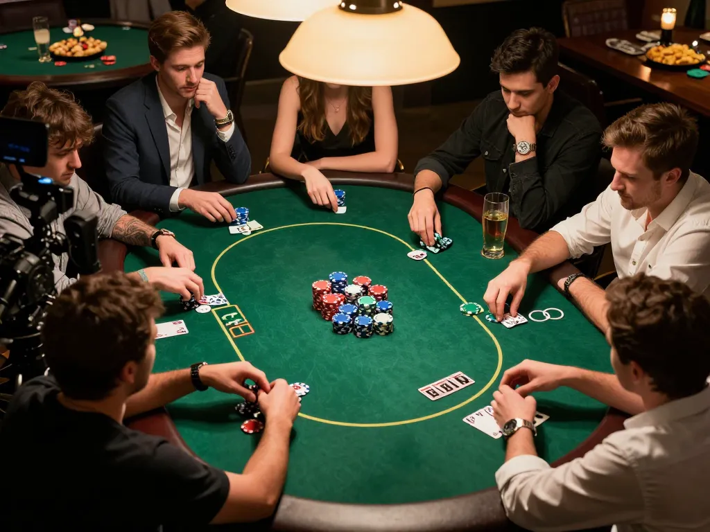 Players engaging in Texas Hold'em at a poker table, highlighting the vibrant atmosphere of 123bmvp.