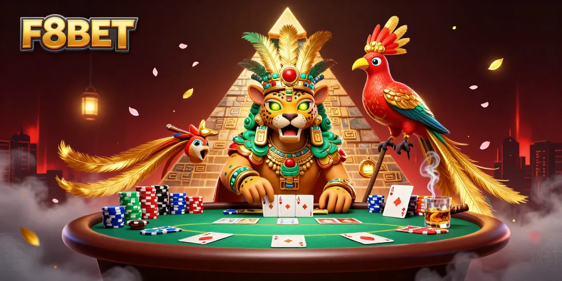 Experience thrilling poker action with F8BET featuring unique 3D characters and vibrant casino elements.