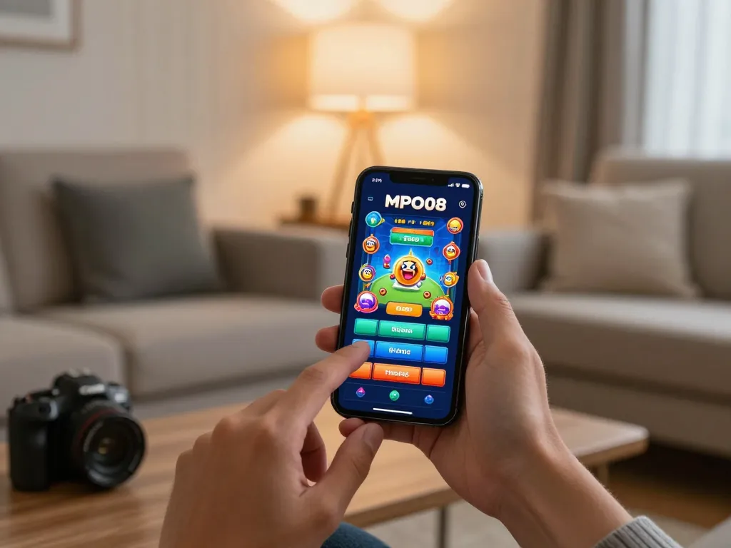 MPO08 user engaging with mobile casino app showcasing vibrant gameplay on a smartphone.