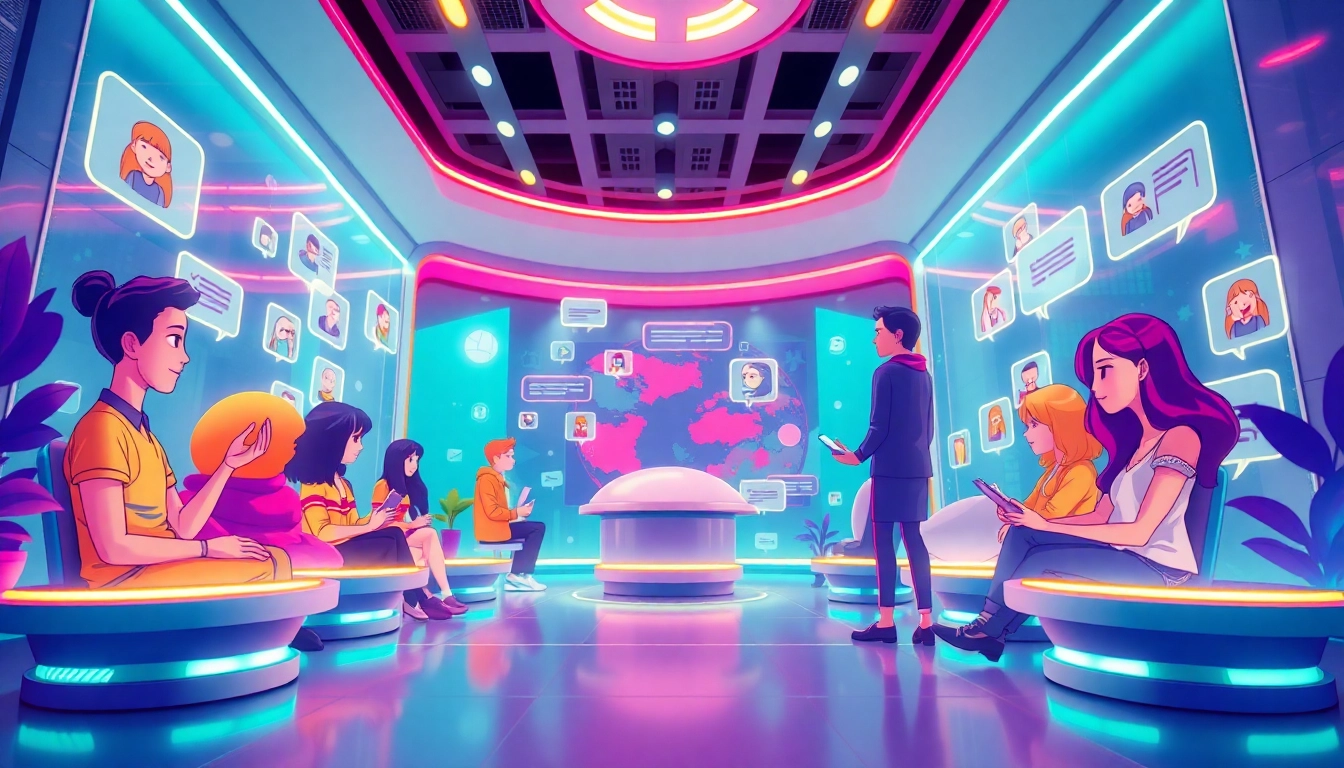 Interactive AI chat experience with vibrant characters and digital elements for spicychat users.
