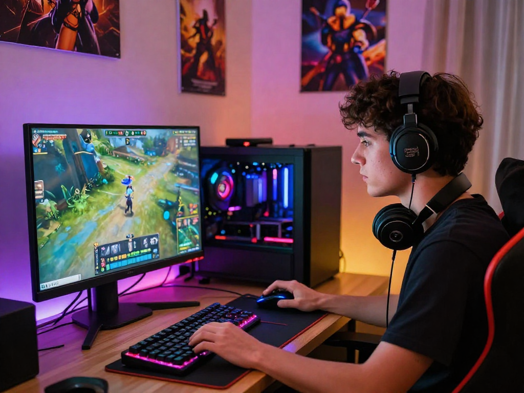 Exciting gaming setup featuring mpocash.blog with vibrant LED lights and accessories.