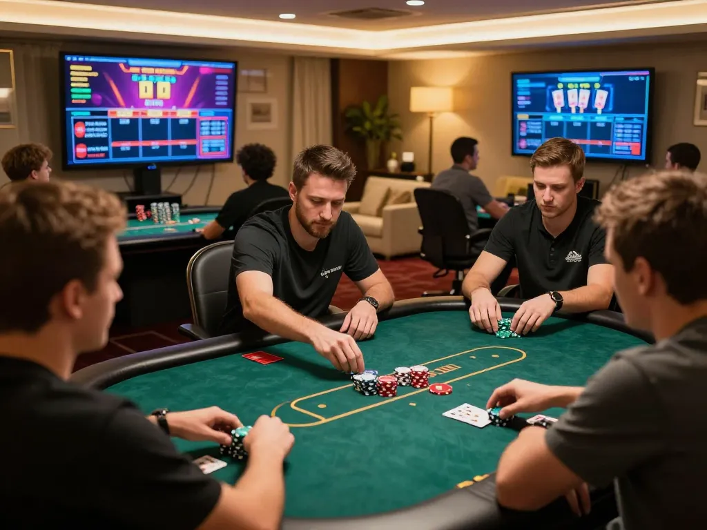 Engaging gameplay on vipwin online casino platform with players strategizing in a luxurious home setting.