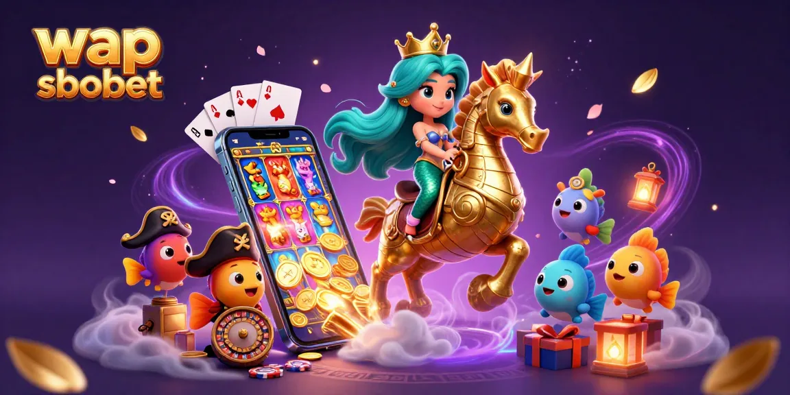 Engage with wap sbobet through vibrant 3D illustration of a mermaid and casino elements.
