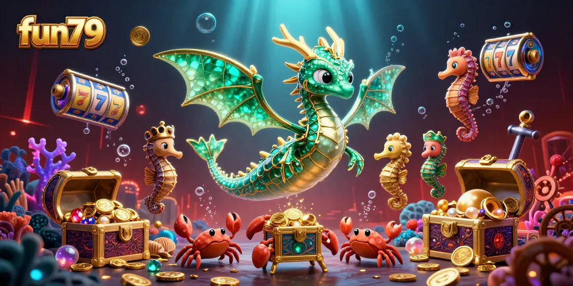 Catch exciting wins at fun79 with vibrant sea dragon and treasure-filled underwater scene.