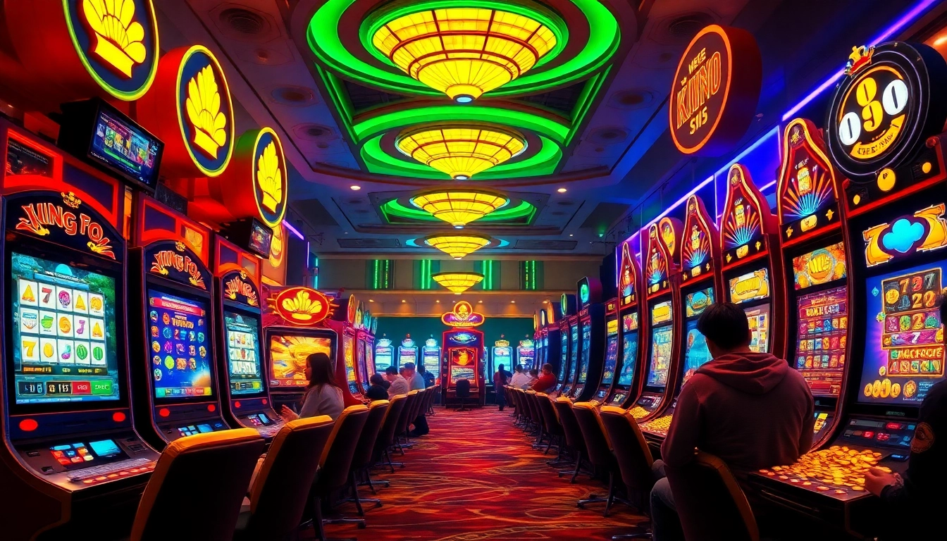 Exciting online casino scene featuring king88 slot machines with vibrant players and dynamic graphics.