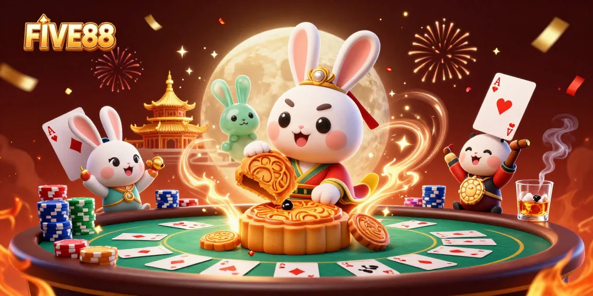 Engage with FIVE88's vibrant casino atmosphere featuring card games and celebrations.