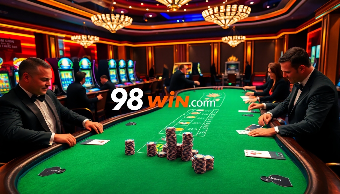 Experience the thrill of high-stakes blackjack at 98win com with professional players and dealers in a luxurious casino atmosphere.