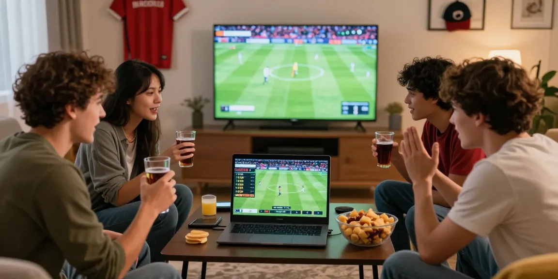 Group of friends engaging with OPEN88 sports betting during live match