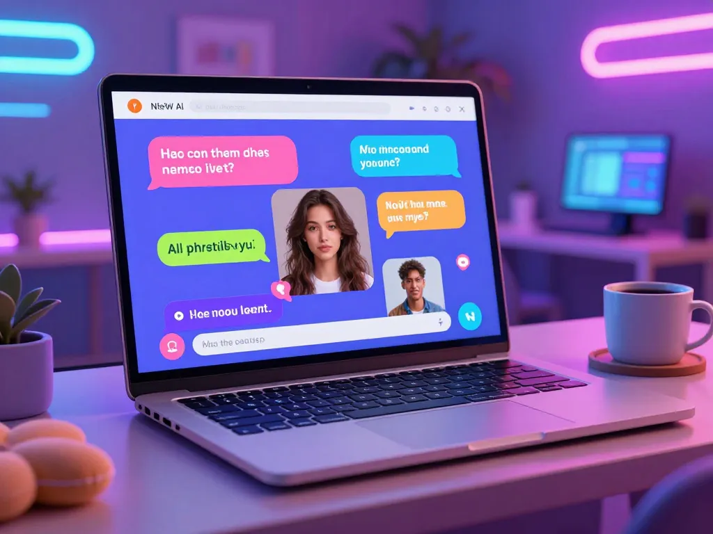 Interactive scene illustrating ai sex chat with an NSFW AI companion in a modern workspace