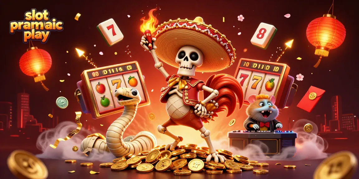 Bermain slot pragmatic play dengan karakter menarik di tengah koin emas dan elemen kasino.