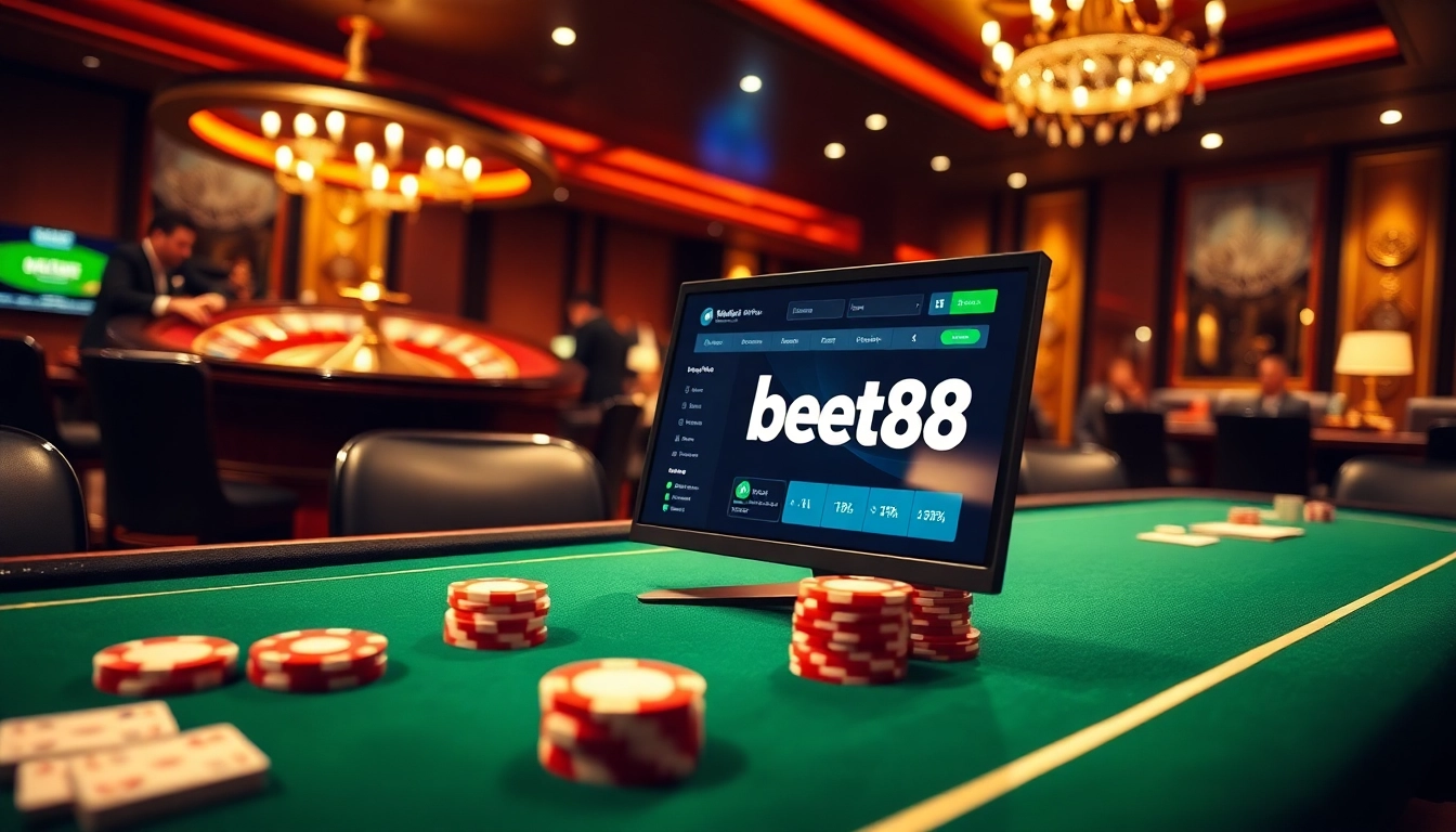 Experience seamless betting with bet88 đăng nhập on a luxurious online casino interface featuring poker and roulette.
