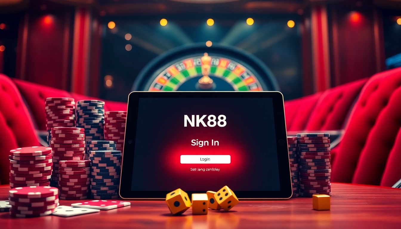 NK88 đăng nhập casino interface displaying strategic betting options with chips and cards