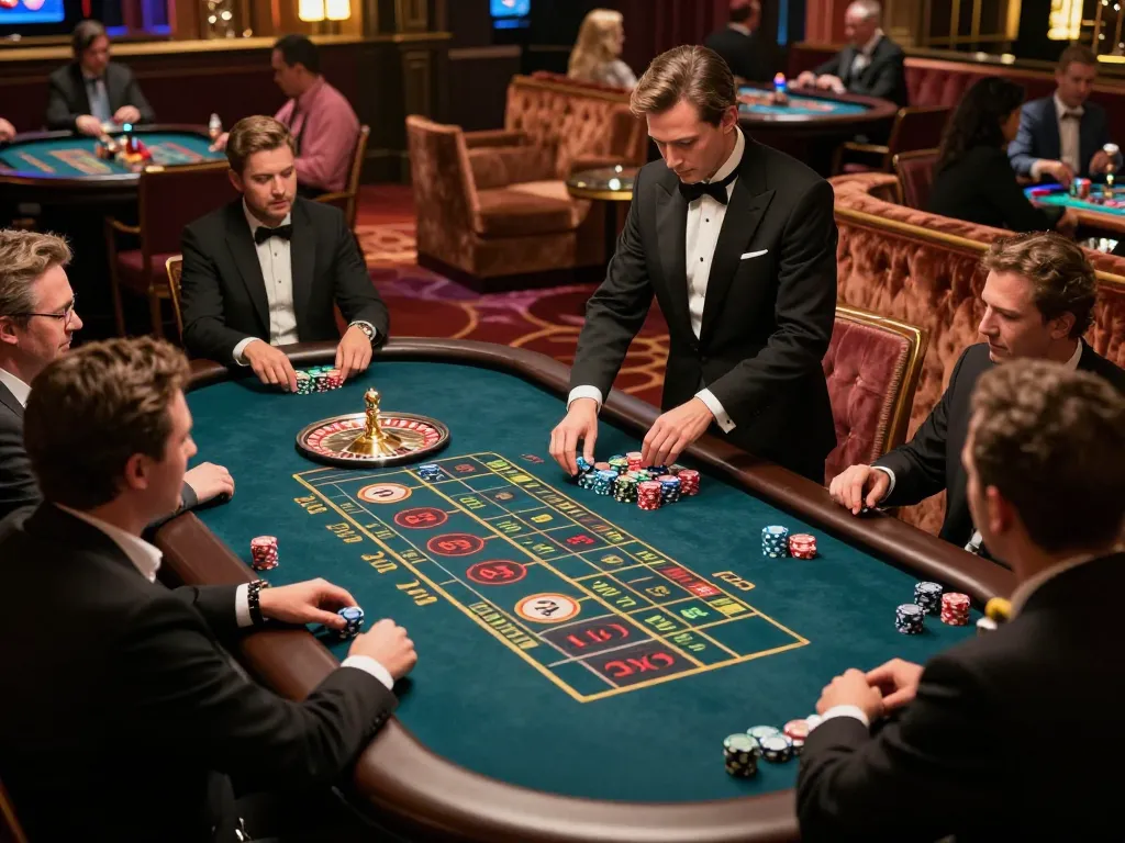 Players engaged in an exciting roulette game at xx88 casino, showcasing vibrant chips and dealer action