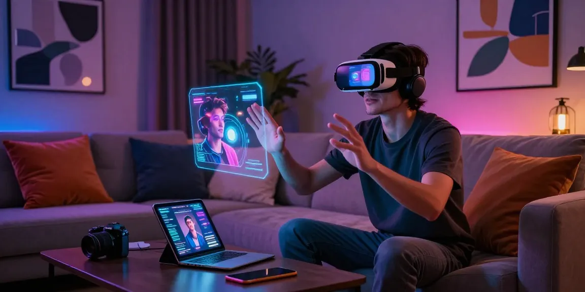 Engaging NSFW AI interaction scene with a user in VR gear, showcasing immersive technology experience.