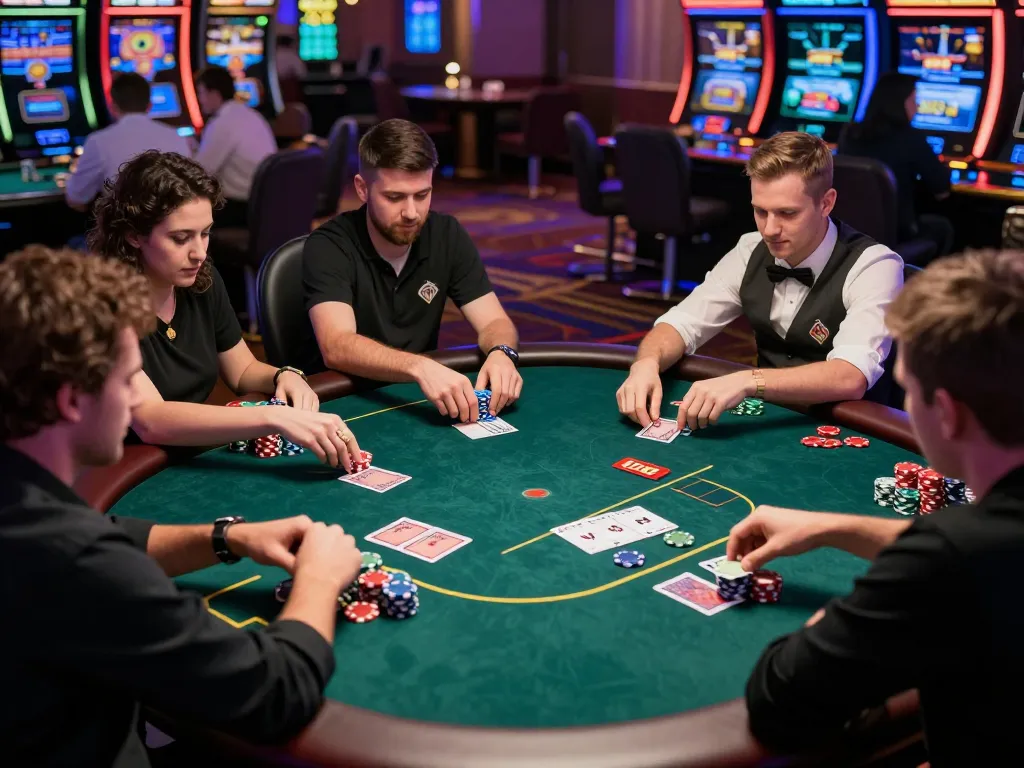 Exciting poker gameplay at mk8th.net with colorful chips and cards visible on a vibrant casino table.