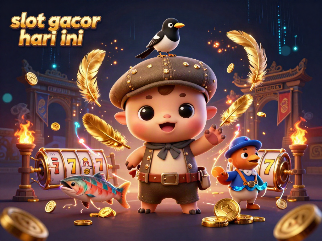 Experience slot gacor hari ini with dynamic 3D illustration showcasing playful characters and casino elements.