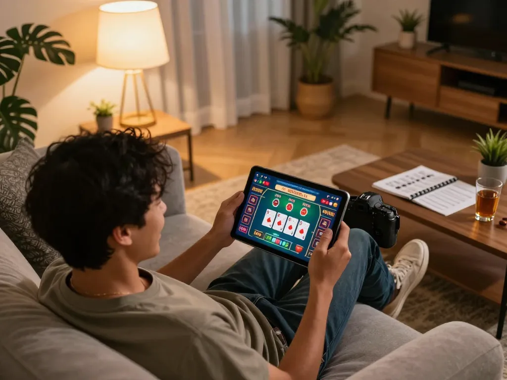 Engaging at home with nhà cái sc88, a player immersed in online casino gaming.