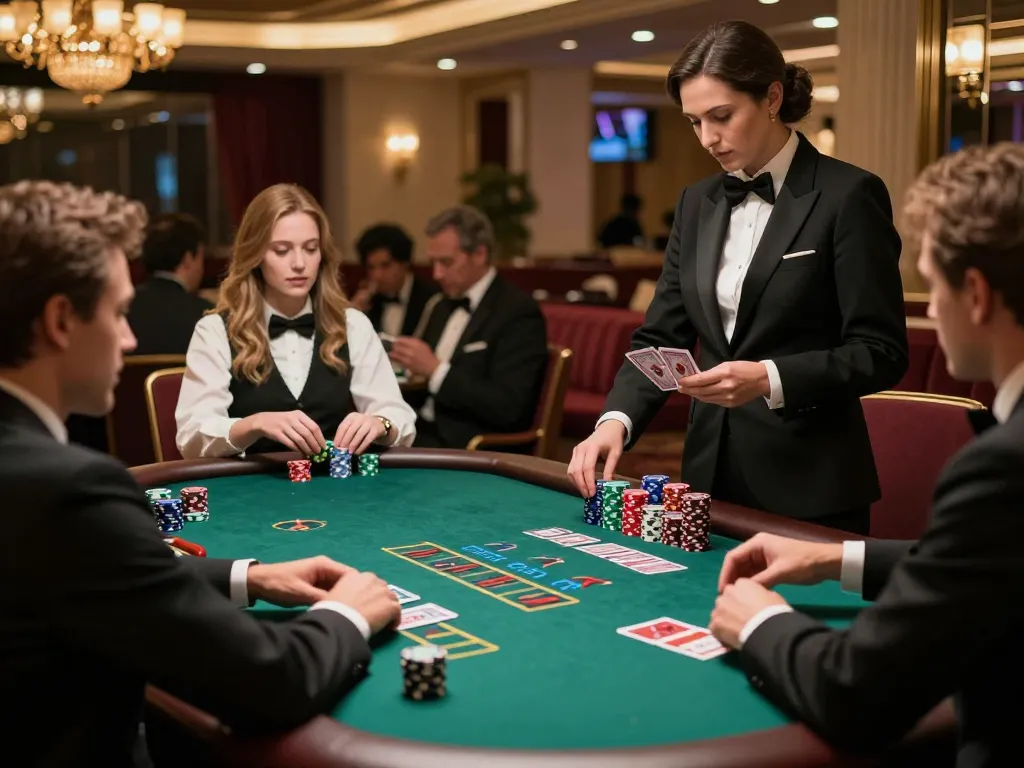 Players enjoying an engaging game of Kasino baccarat in a chic casino lounge.